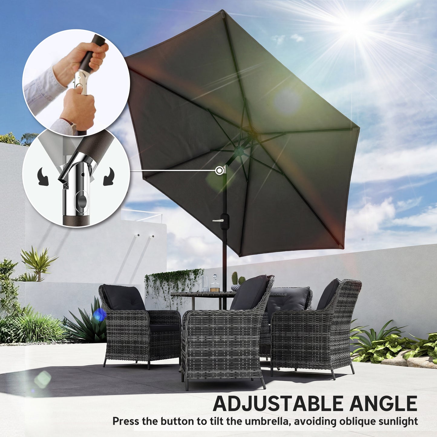2.6M Garden Parasol Umbrella with Aluminium Pole, Tilt, Crank