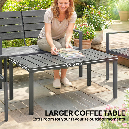 4 Piece Garden Furniture Set, HDPE Metal Outdoor Sofa, Dark Grey