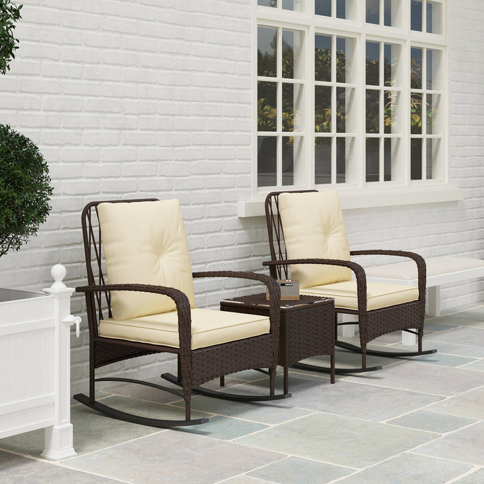 Rattan Bistro Set Balcony Furniture with Rocking Chairs, Brown