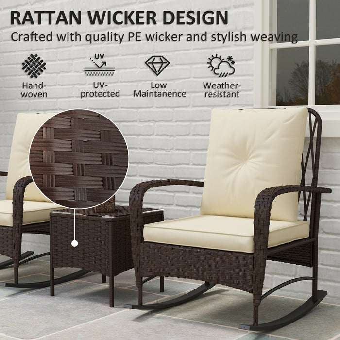 Rattan Bistro Set Balcony Furniture with Rocking Chairs, Brown