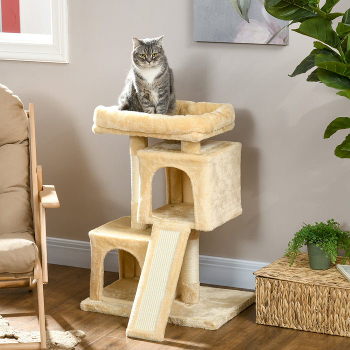 Sisal Cat Rest & Play Activity Tree w/ 2 House Cream White