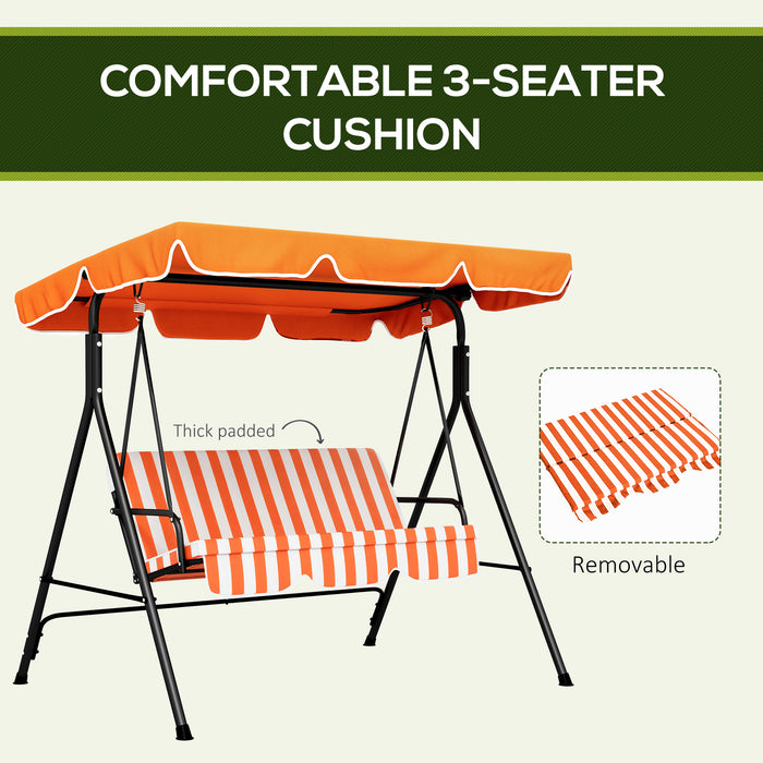 3-Seat Swing Chair Garden Swing Seat with Adjustable Canopy for Patio, Orange