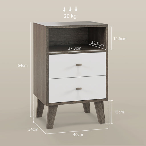 Bedside Tables Set of 2, Modern Nightstand with 2 Drawers and Open Cubby