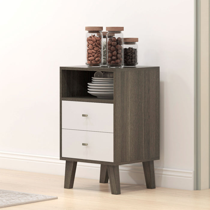 Bedside Tables Set of 2, Modern Nightstand with 2 Drawers and Open Cubby