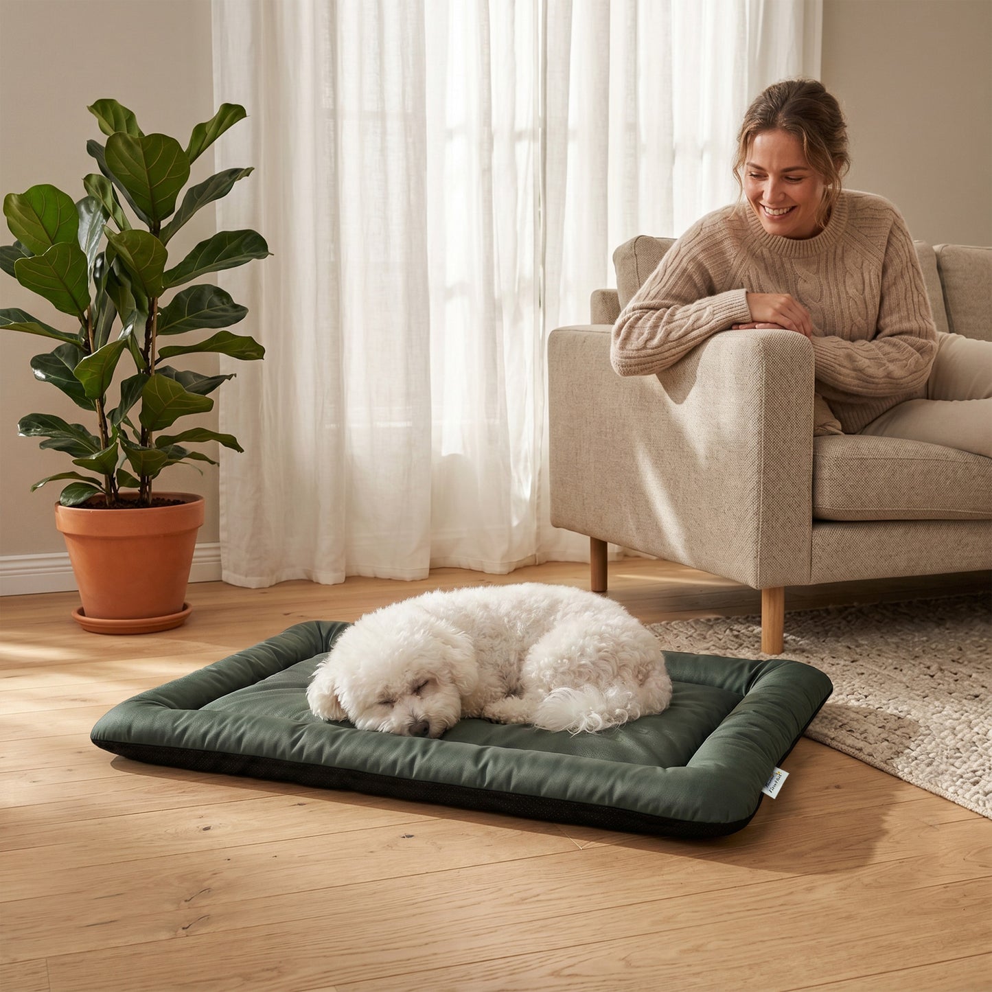 Waterproof Dog Bed Foldable Washable with Anti-Slip Bottom, Green