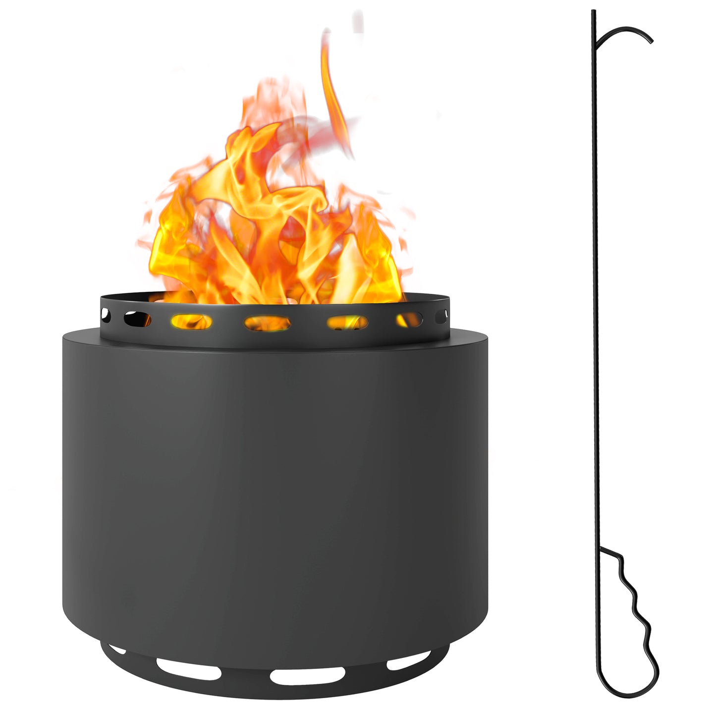48.5cm Smokeless Wood Burning Firepit Metal Fire Pit, Dark Grey