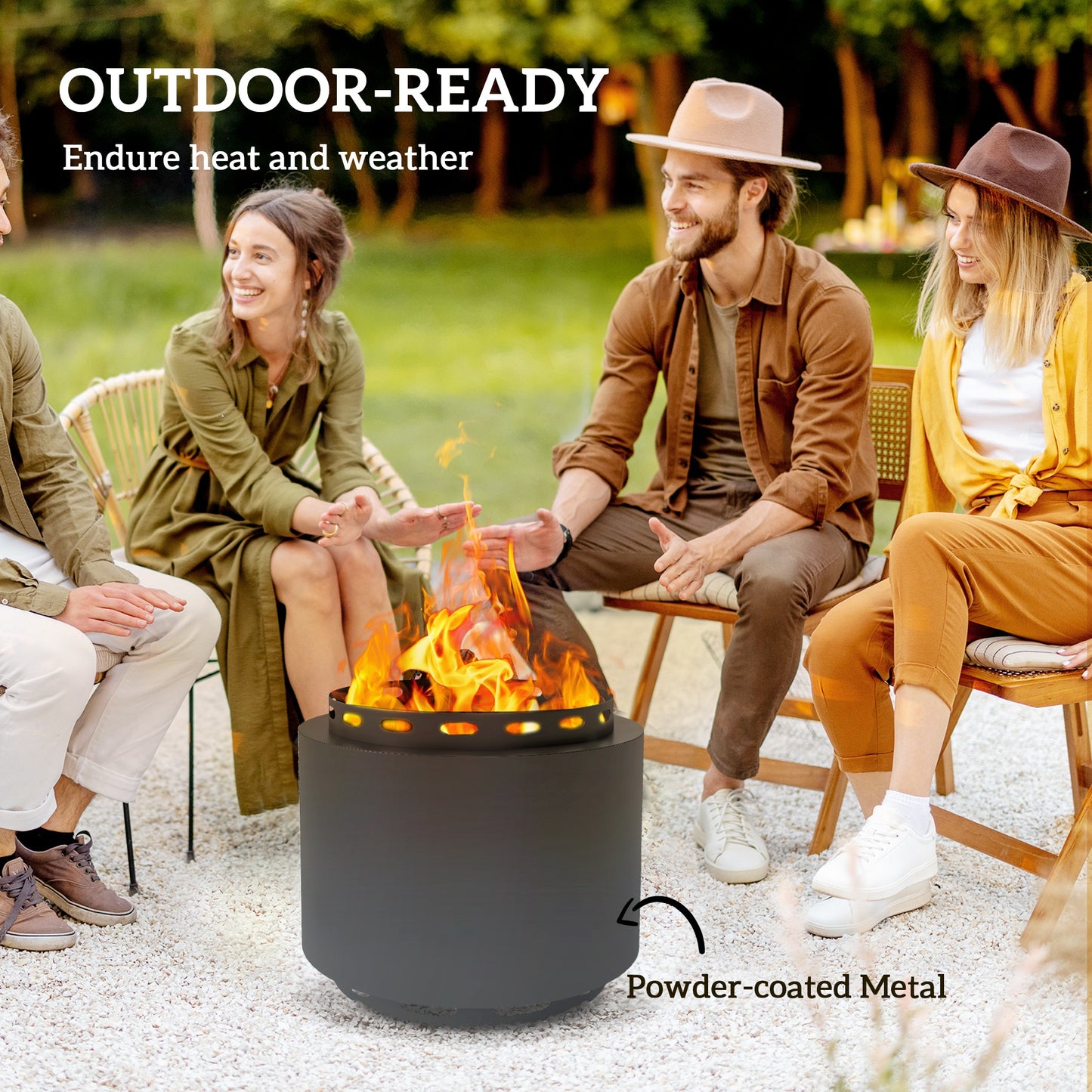 48.5cm Smokeless Wood Burning Firepit Metal Fire Pit, Dark Grey