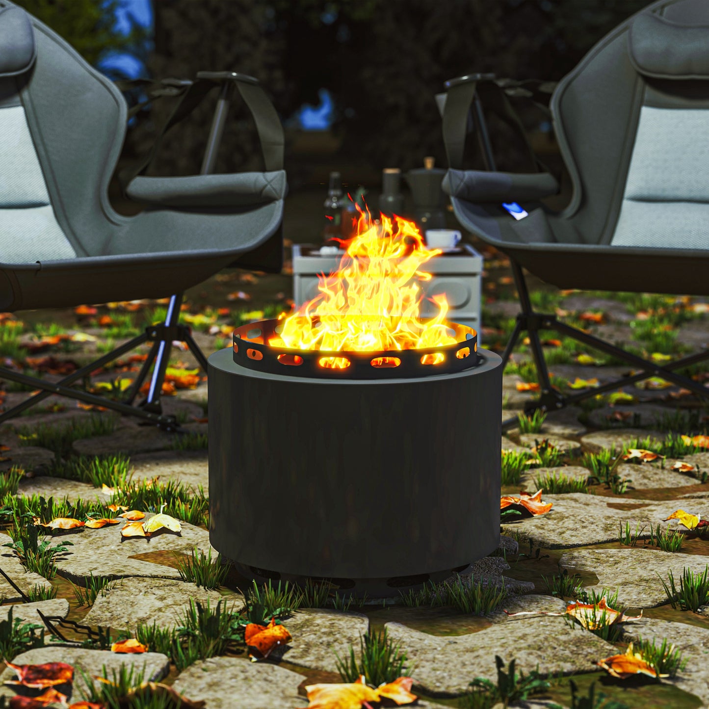 48.5cm Smokeless Wood Burning Firepit Metal Fire Pit, Dark Grey