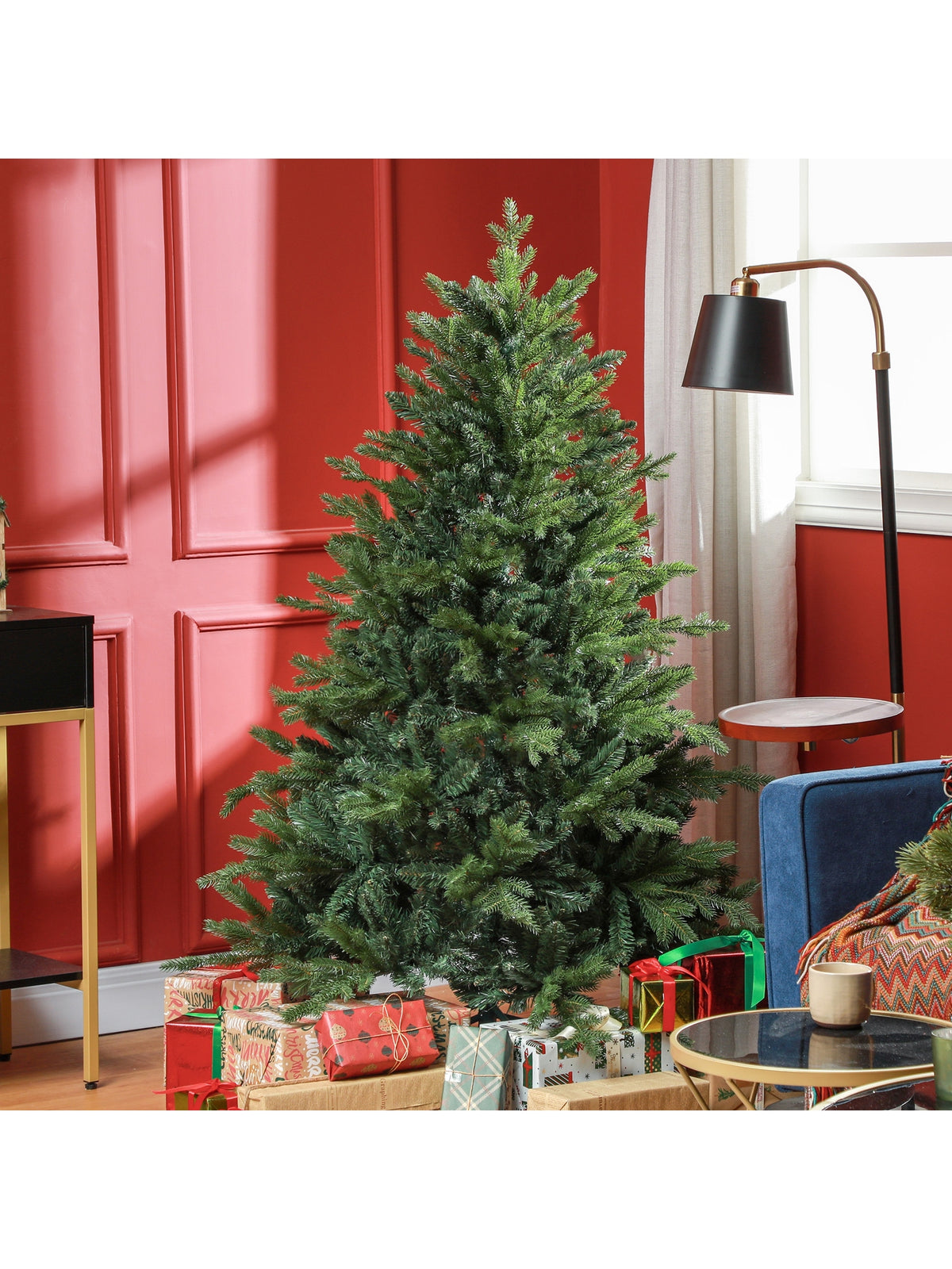 5 Ft Artificial Christmas Tree with Metal Base, Hinged Branches