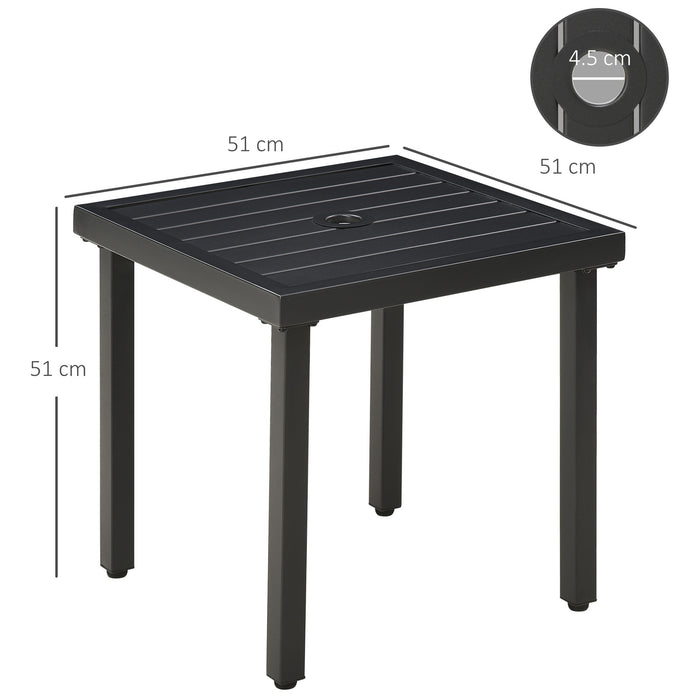 Garden Side Table End Table Patio Coffee Table with Umbrella Hole, Steel Frame for Balcony, Black