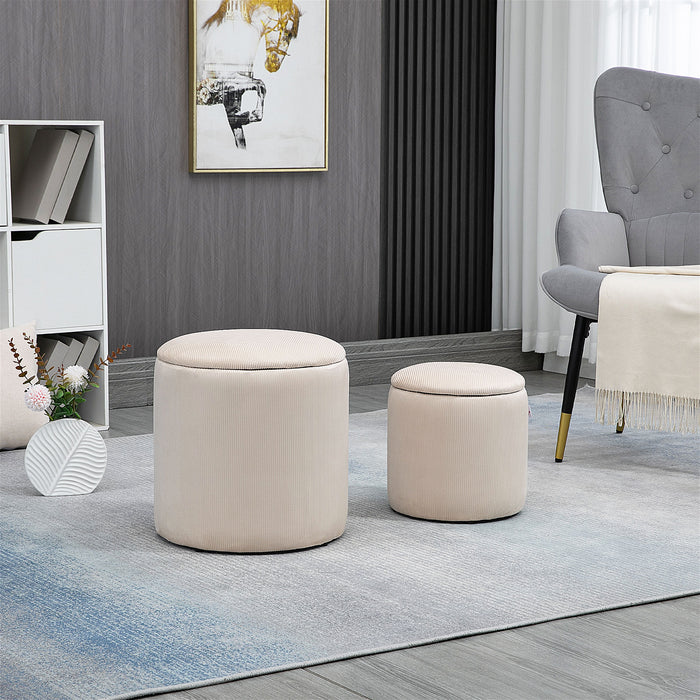 Modern Storage Ottoman with Removable Lid, Fabric Storage Stool, Foot Stool, Dressing Table Stool, Set of 2, White