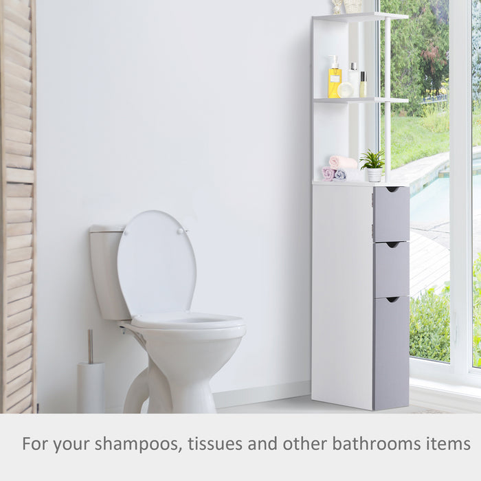 Slimline Bathroom Storage Free-Standing Bathroom Cabinet Unit Tall Shelf Toilet Tissue Cupboard w/Drawers - Grey and White