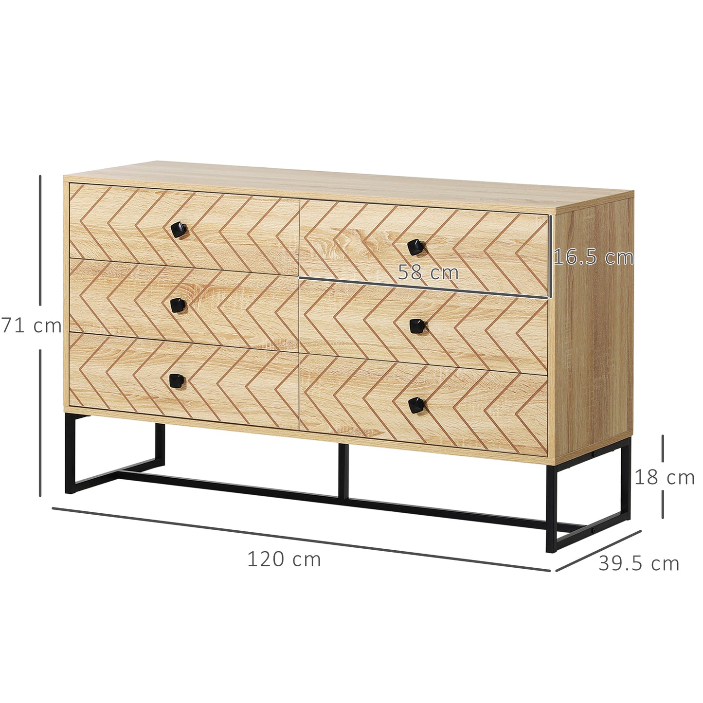 Chest Of 6 Drawers Storage Unit 71x120cm Unique Zigzag Design Anti tip