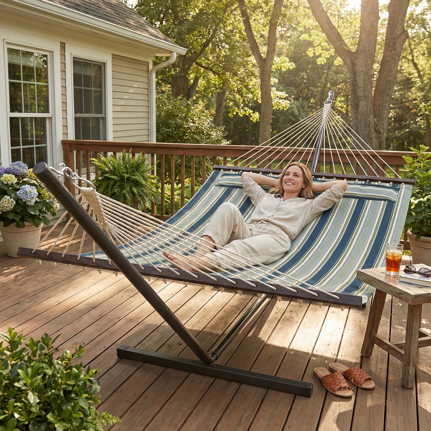 Outdoor Hammock with Stand Detachable Pillow, 120kg Capacity, Green