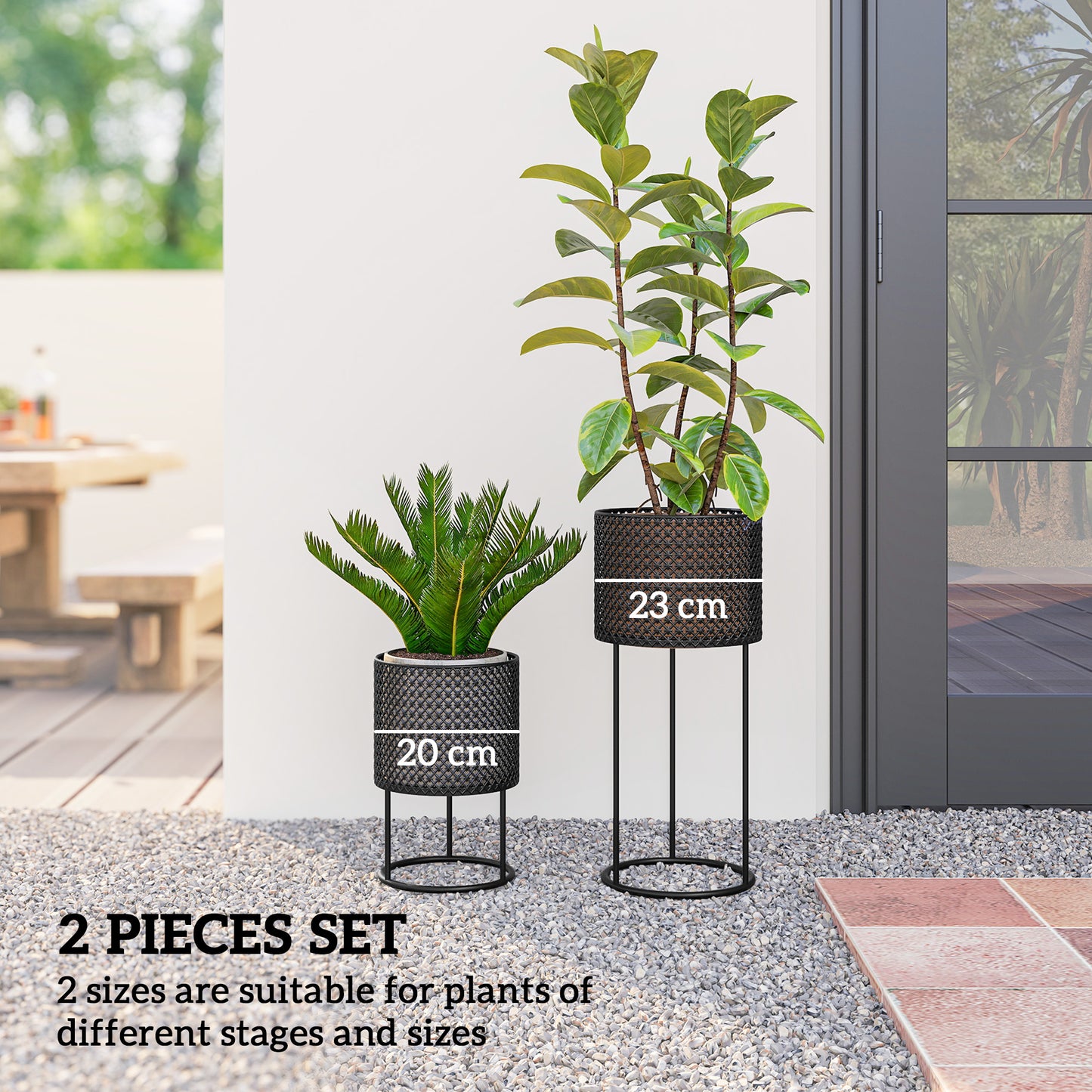 Metal Plant Pots Flower Planters Set of 2 for Indoor Outdoor Black