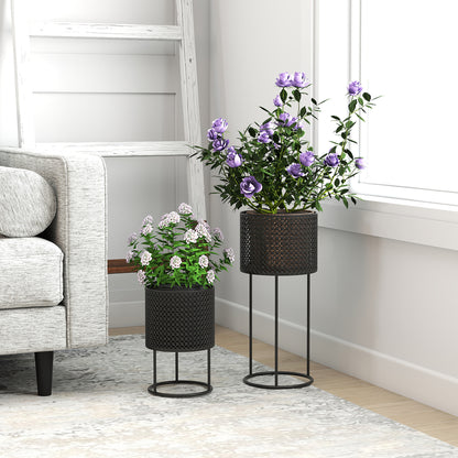 Metal Plant Pots Flower Planters Set of 2 for Indoor Outdoor Black