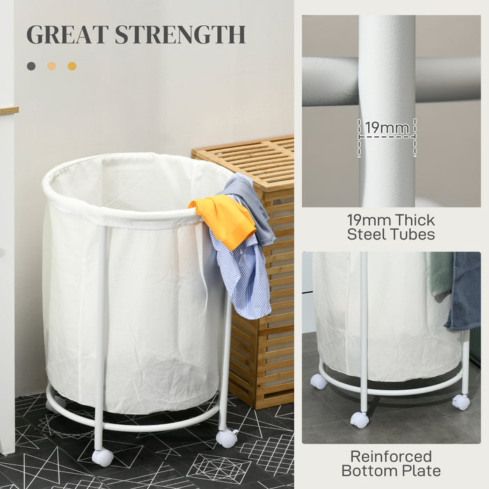 100L Round Laundry Hamper with Wheels for Bedroom Bathroom Cream White