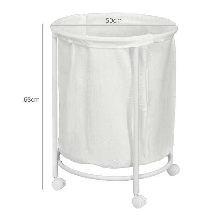 100L Round Laundry Hamper with Wheels for Bedroom Bathroom Cream White