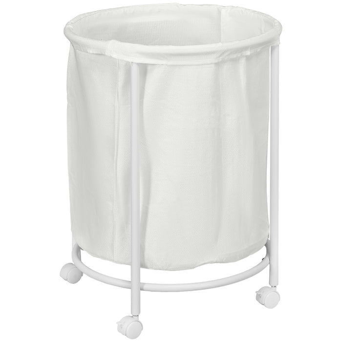 100L Round Laundry Hamper with Wheels for Bedroom Bathroom Cream White