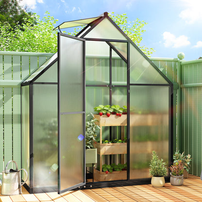 Polycarbonate Greenhouse Garden Green House with Swing Door, Black