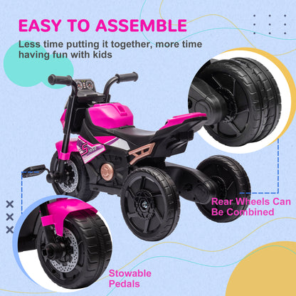 3 in 1 Baby Trike with Headlights, Music, Horn - Pink