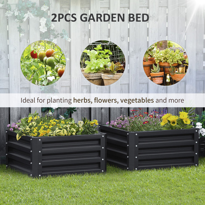 Set of 2 Raised Garden Bed, Outdoor Elevated Galvanised Planter Box for Flowers, Herbs, 60x60x30.5cm, Grey