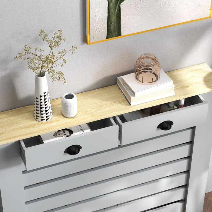 Radiator Cover with Drawer, Horizontal Slat, 111cm, Grey