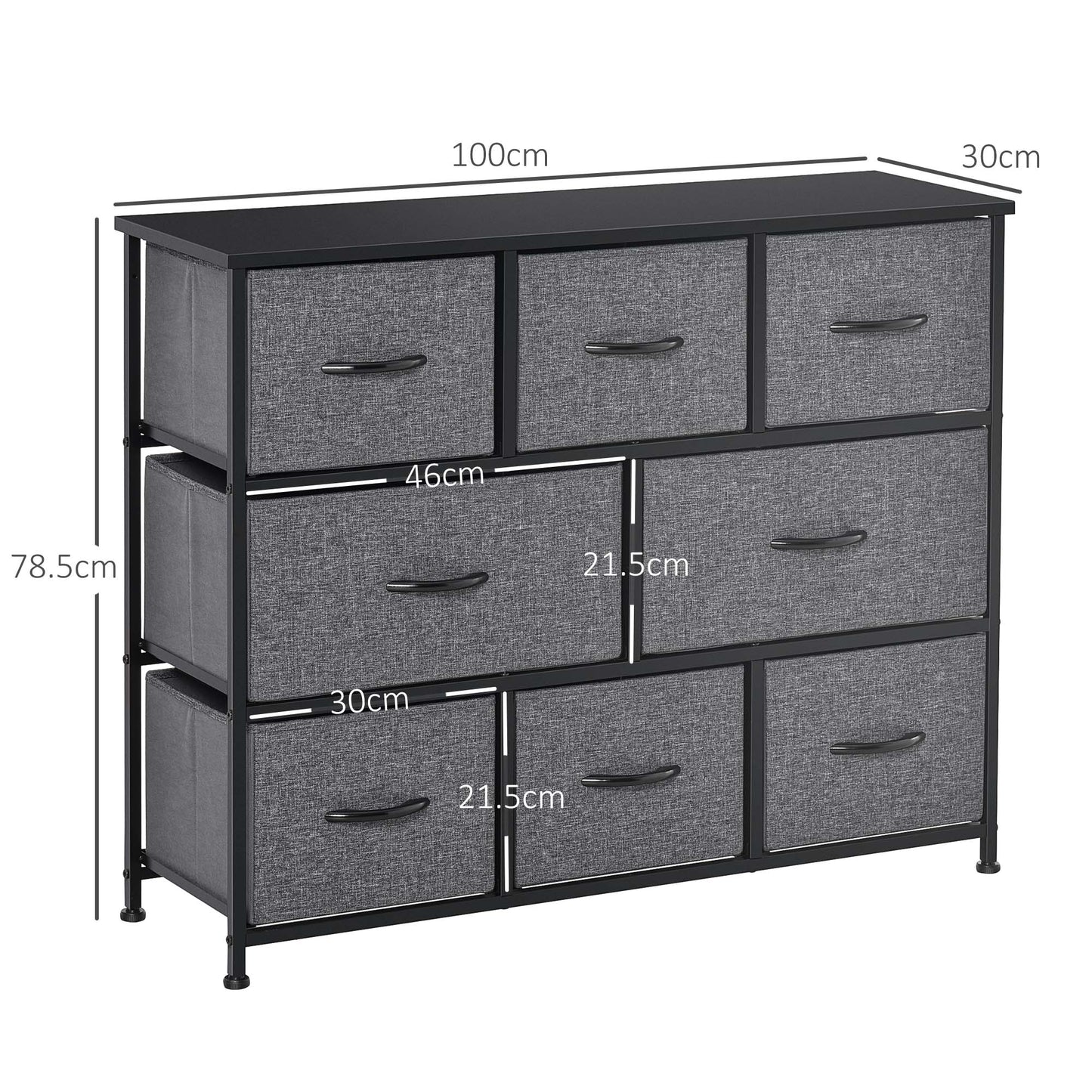 Chest of Drawers Bedroom Dresser with 8 Fabric Drawers, Dark Grey