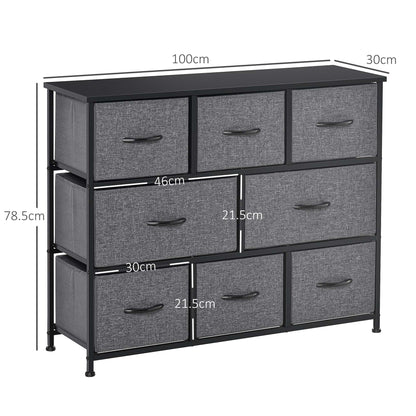 Chest of Drawers Bedroom Dresser with 8 Fabric Drawers, Dark Grey