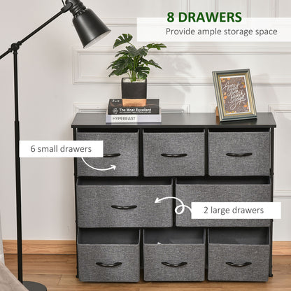 Chest of Drawers Bedroom Dresser with 8 Fabric Drawers, Dark Grey