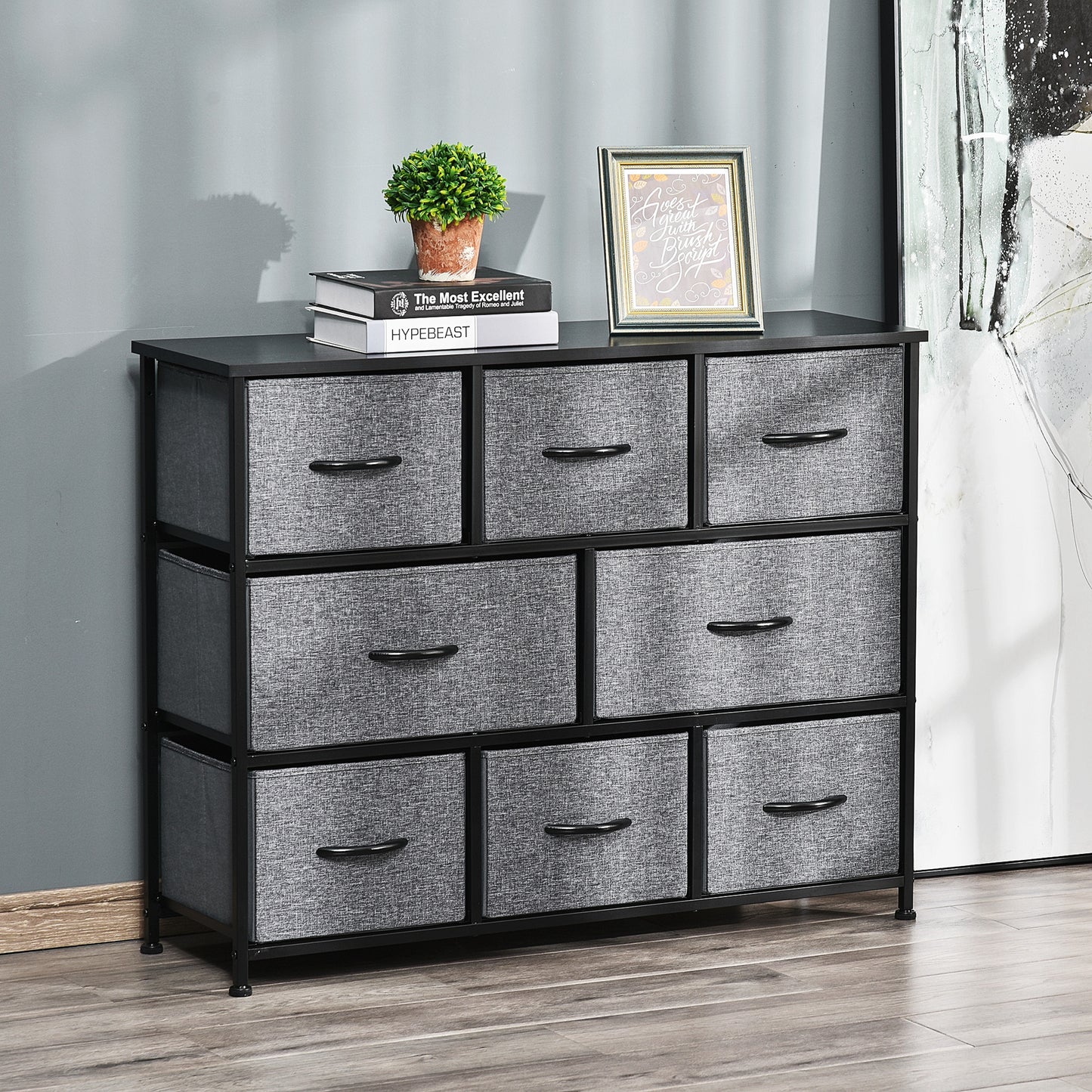 Chest of Drawers Bedroom Dresser with 8 Fabric Drawers, Dark Grey