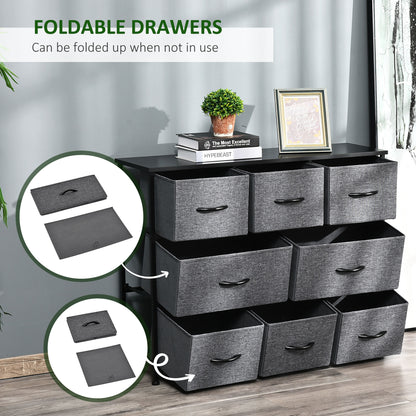 Chest of Drawers Bedroom Dresser with 8 Fabric Drawers, Dark Grey