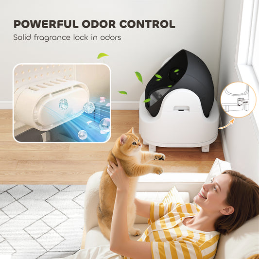 Self Cleaning Cat Litter Tray Top Opening Design, Automatic Litter Box More Space for Multiple & Senior, Large Cats, Integrated Security Protection, Odor-Free,  Instant Cleaning & Easy Scooping