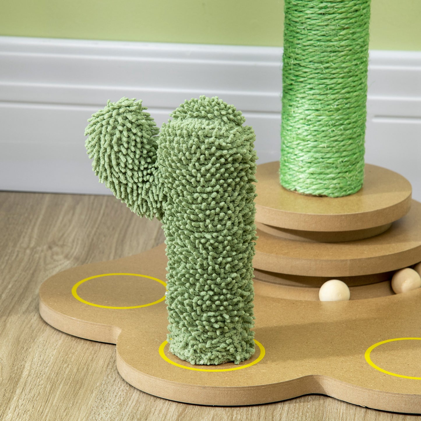 60cm Chenille Cat Activity Centre w/ Interactive Toy Balls - Green