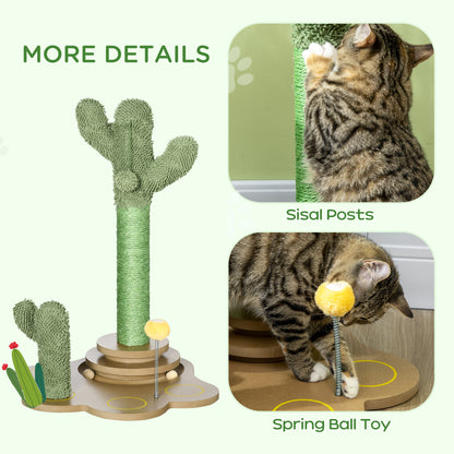 60cm Chenille Cat Activity Centre w/ Interactive Toy Balls - Green