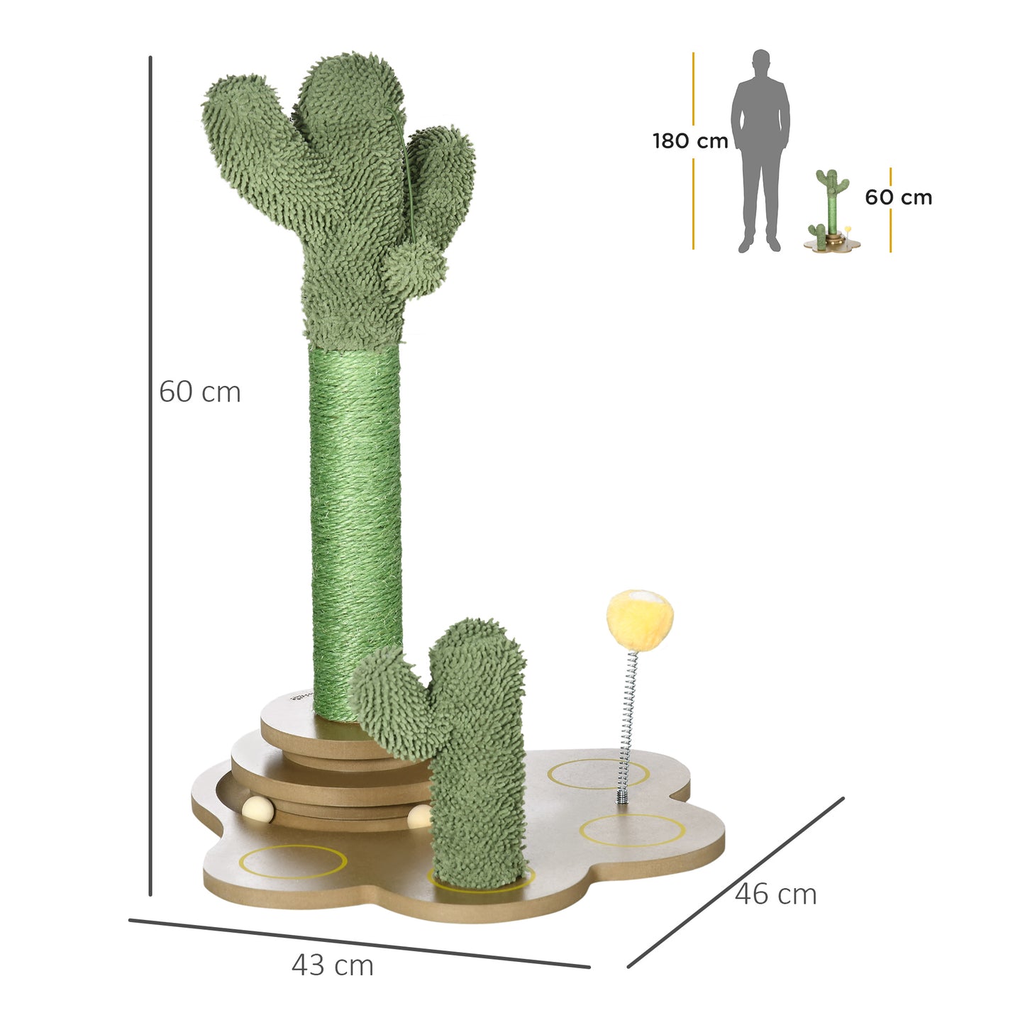 60cm Chenille Cat Activity Centre w/ Interactive Toy Balls - Green