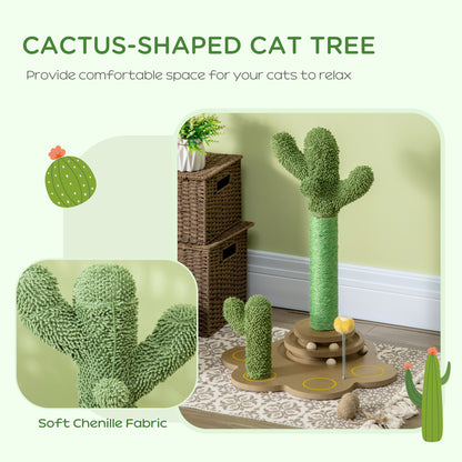 60cm Chenille Cat Activity Centre w/ Interactive Toy Balls - Green