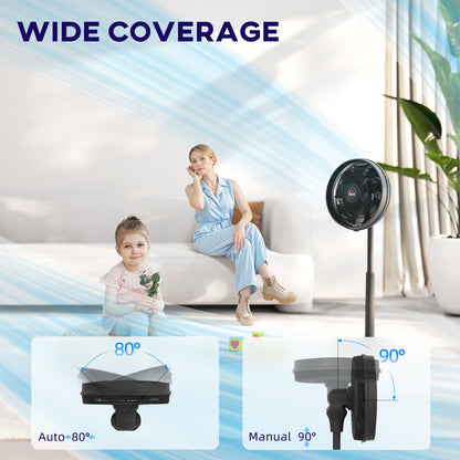 Pedestal Fan with Oscillating, Tilt, Adjustable Height, Timer, Black