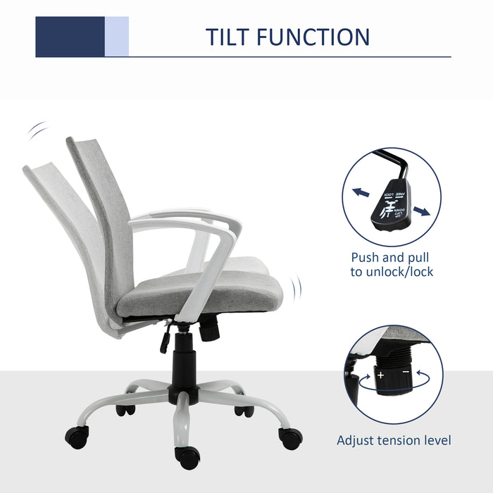 Office Chair Linen Swivel Computer Desk Chair Home Study Task Chair with Wheels, Arm, Adjustable Height, Grey