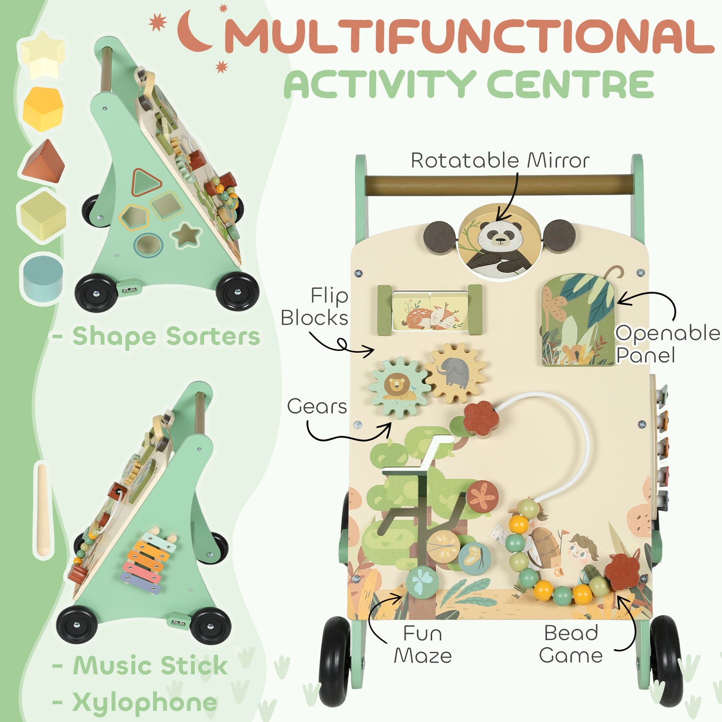 Wooden Baby Walker with Speed Control, Montessori-Inspired Centre