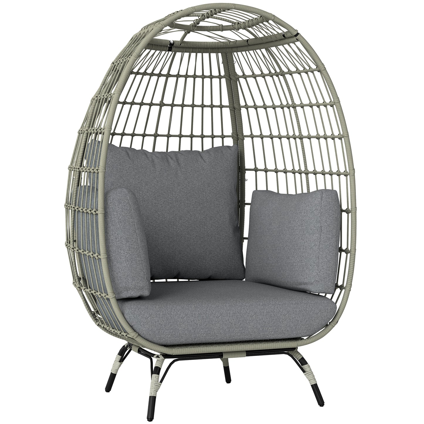 PE Rattan Egg Chair w/ Padded Cushions for Garden, Charcoal Grey