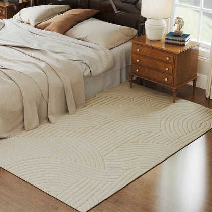Modern Geometric Rug, Thick & Plush, Non-Slip, 230 x 160 cm – Cream