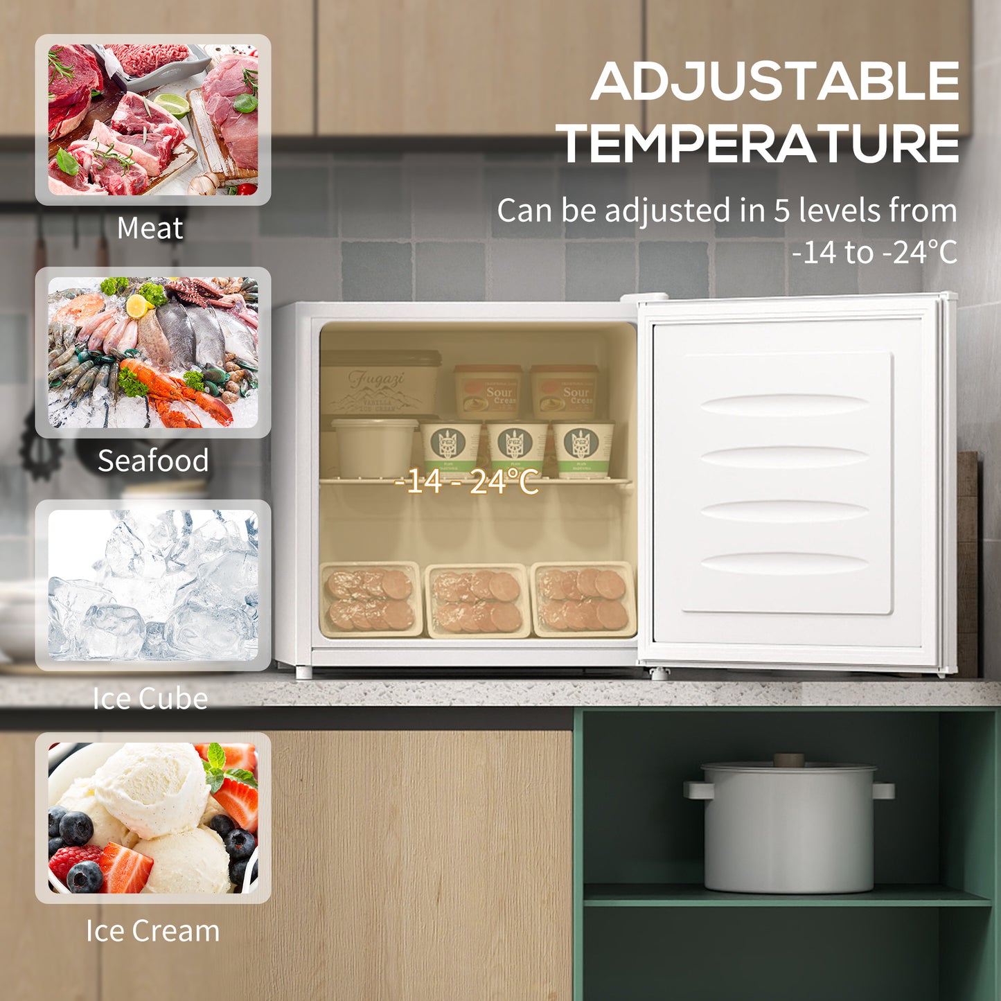 35L Tabletop Freezer with Removable Wire Shelf and Two Keys, White