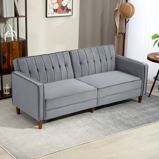 Convertible Sofa Futon Velvet-Touch Tufted Couch Sofa Bed Dark Grey