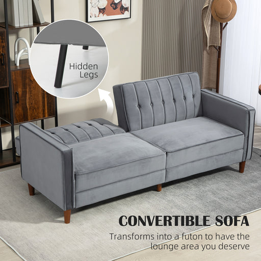 Convertible Sofa Futon Velvet-Touch Tufted Couch Sofa Bed - Grey