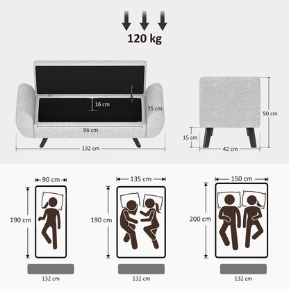 Storage Ottoman with Armrest, Upholstered Linen Storage Bench