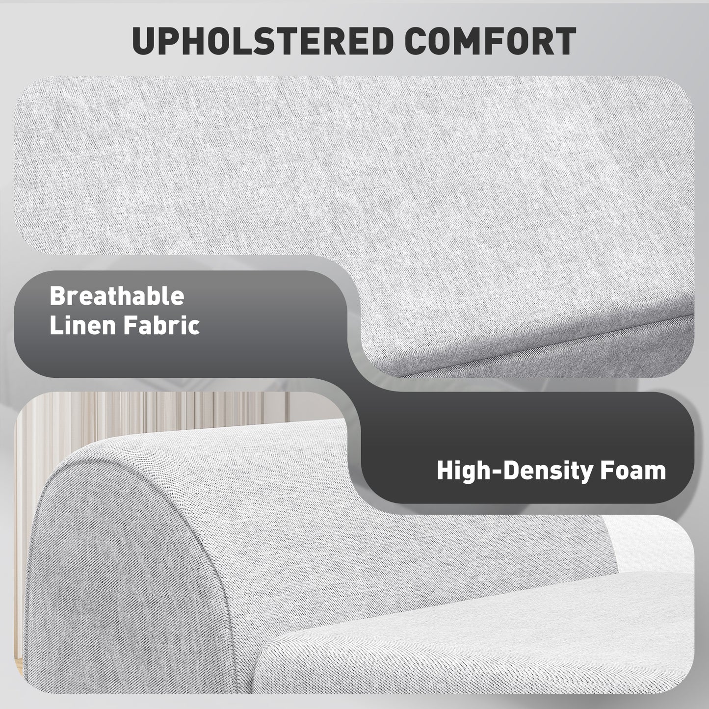 Storage Ottoman with Armrest, Upholstered Linen Storage Bench