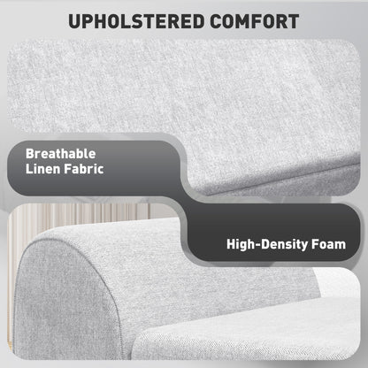 Storage Ottoman with Armrest, Upholstered Linen Storage Bench