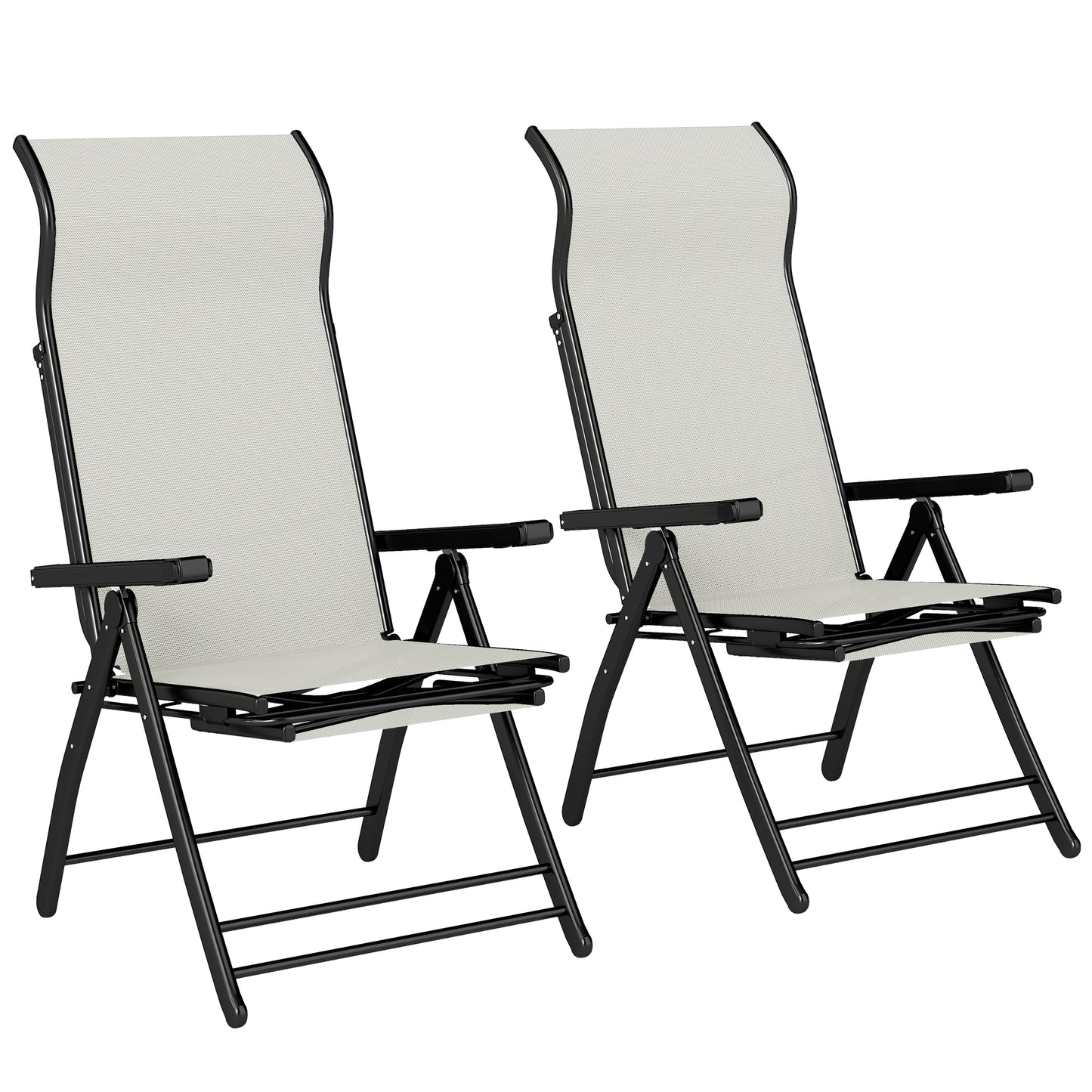 Folding Reclining Garden Chairs Set of 2 with Footrest, Light Grey