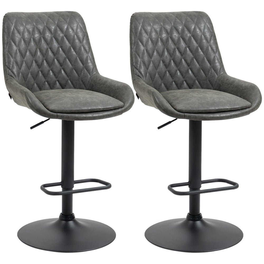 Retro Bar Stools Set of 2, Adjustable Kitchen Stool, Upholstered Bar Chairs with Back, Swivel Seat, Grey